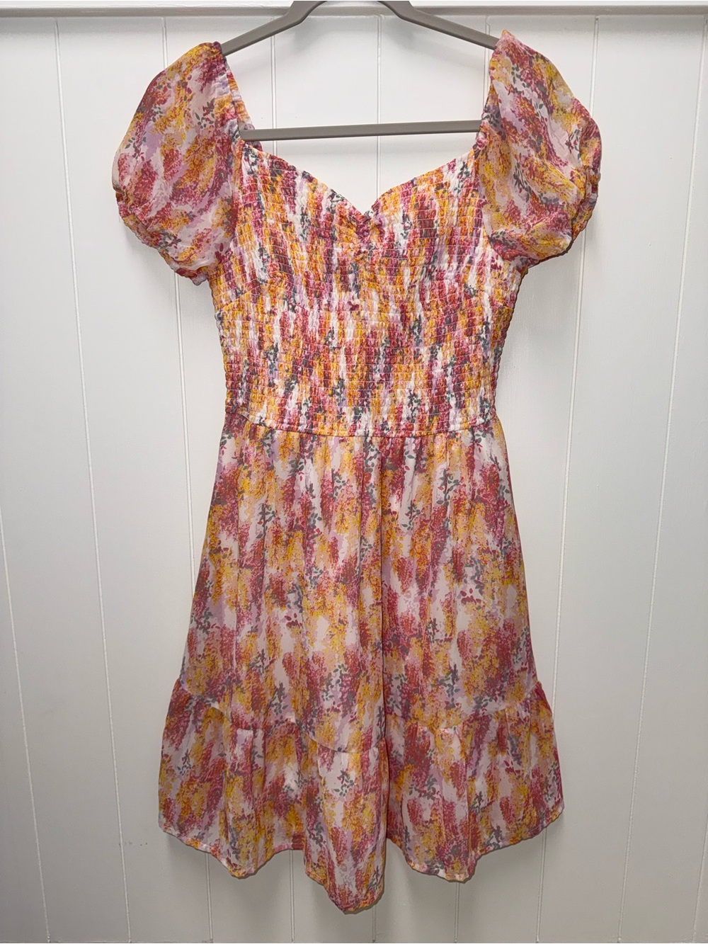 Jessica Simpson Floral Smocked Puff Sleeve Midi Dress Size M Cottagecore